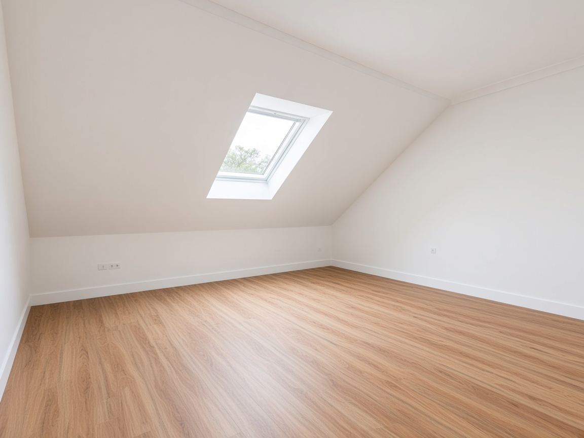 Ausgebautes Dachgeschoss mit Dachfenster und verkleideten Schrägen