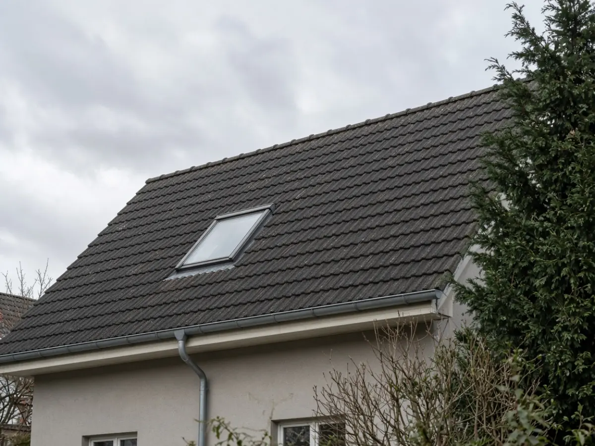 Finished rendered house with a dark roof and new windows